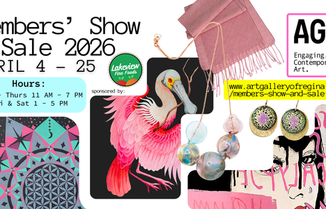 Poster for event with pictures of art pieces that will be on sale.