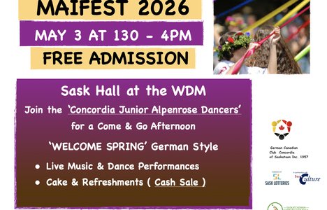 Poster for event with a image of people dancing around a Maypole