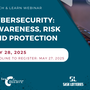 Poster for webinar, blue background with a picture of a laptop with a login screen.