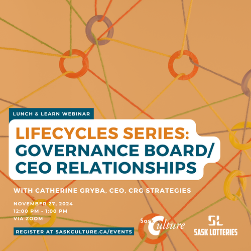 A poster for the lunch & learn webinar: Lifecycles Series: Governance Board/CEO Relationships.