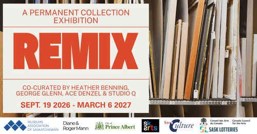 Remix exhibition banner, with a photo of artworks in the Vault