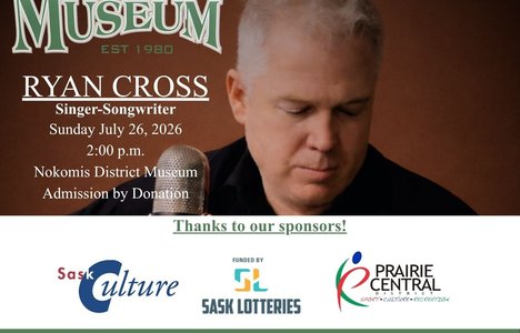 Poster for the event's details: Nokomis District Museum, 2:00 p.m., July 26, admission is by donation