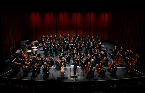 Photo of a orchestra preforming.