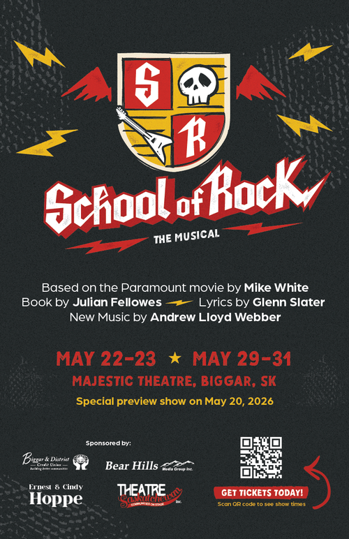 Poster for event with the School of Rock logo and a QR Code.