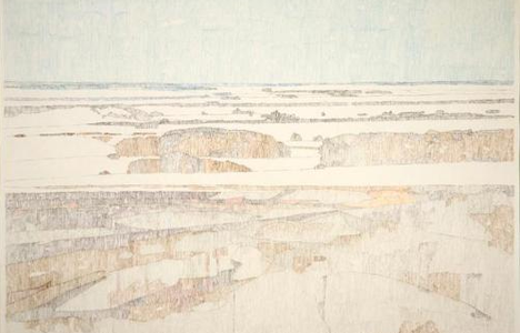 Melting Fields on the Bergheim Road, 1982. Pastel on paper. 43.7 x 55 cm. The Mendel Art Gallery Collection at Remai Modern. Purchased 1982. © Clint Hunker. Copyright Visual Arts–CARCC, 2021.