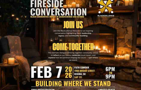 Poster for event with the picture of a fireplace and chairs