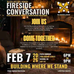Poster for event with the picture of a fireplace and chairs
