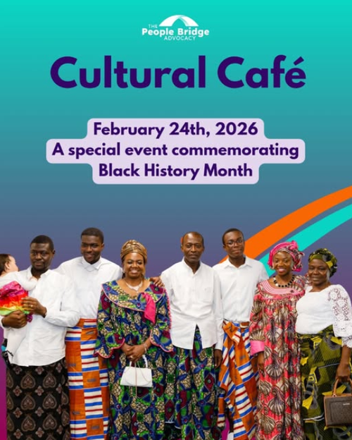poster for event with a group of people standing together in traditional dress