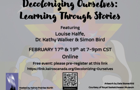 Poster for event with a QR Code and a abstract image in the background.