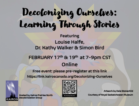 Poster for event with a QR Code and a abstract image in the background.