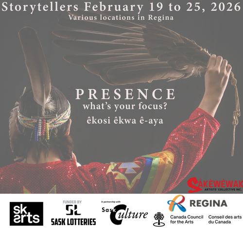 Poster of event with sponsors logos and a image of a Lady dressed in Indigenous traditional dance regalia.