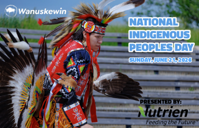 Photo of a Indigenous man in Traditional Indigenous Dress dancing at a Powwow.