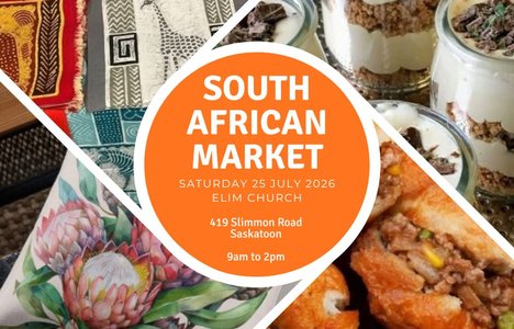 A visual poster showing arts, crafts and food available at the market.