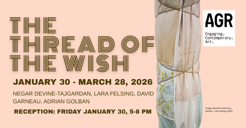 On a peach background is the image of the trunk of a tree which is wrapped in a multicolour quilt and bound with rope.