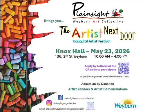 Poster for the event with a QR code and a picture of colourful crayons.