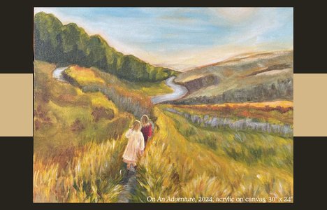 Photo of the painting of There Is A Place, a person walking along a SK valley.