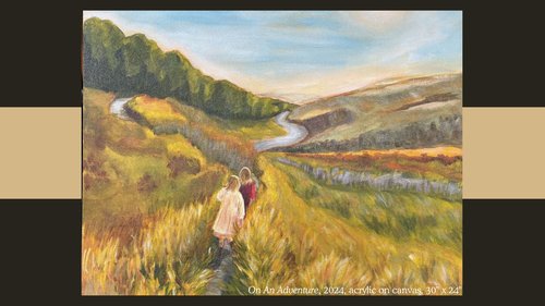 Photo of the painting of There Is A Place, a person walking along a SK valley.