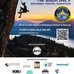 Poster for event with a list of sponsors and a photo of someone climbing a rockface.