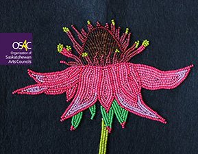 Vanessa Hyggen, Marsh cinquefoil, miyuki beads on pellon, 8" x 8" 2022
