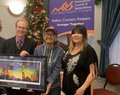 We Treaty People artists Darryl Dozlaw, Stephen Waldschmidt, Erroll Kinistino, and Josie Linka receiving the Leading Together Award for Burnt Thicket Theatre