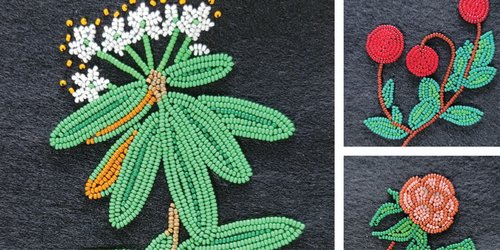 three images of traditional Indigenous bead embroidery