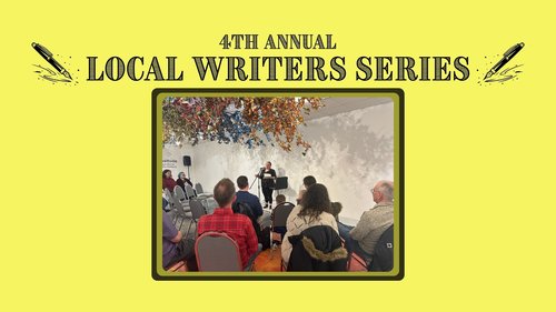 Poster for the event with a photo of people watching a presenter.