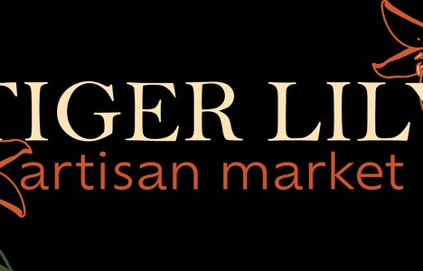 Tiger Lily Artisan Market banner with orange lilies