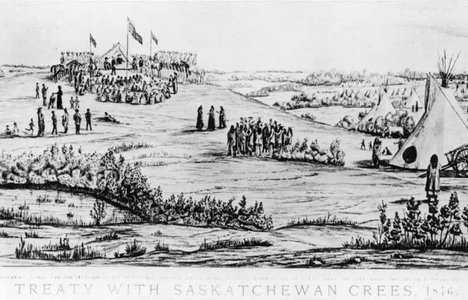 Drawing of Fort Carlton in 1876.