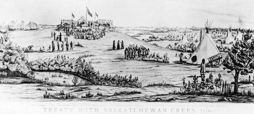 Drawing of Fort Carlton in 1876.