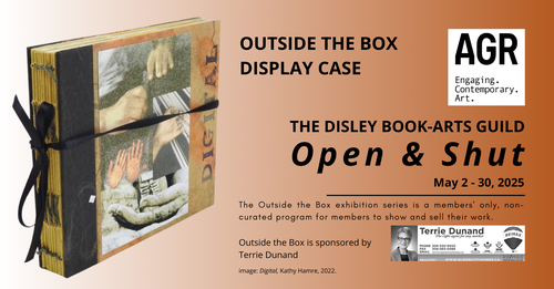 The image shows a handmade book in an accordion style that has been opened to form a spiraling form. The cover of the book resembles birch bark, and is in natural tones.