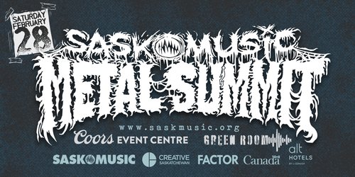 Poster for event with Sask Music Metal Summit in the centre.