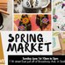 picture of wooden spatula and rolling pin, white pottery cup with a gold hand, black and orange beaded earrings with a fringe, embroidered wall hanging with a bee and flowers, painted cards with colourful birds and sask collective logo and market info