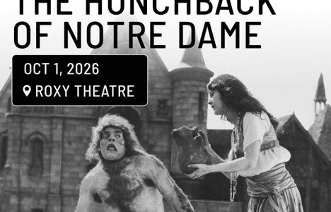 Poster for the Hunchback of Notre Dame with a photo of the silent film with the hunchback.