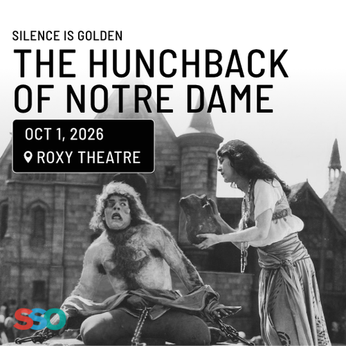 Poster for the Hunchback of Notre Dame with a photo of the silent film with the hunchback.