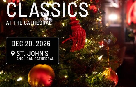 Poster for the event with information that is in the description and a photo of a Christmas tree.