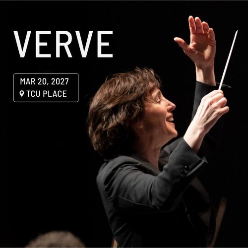 Poster for the event with a photo of a conductor conducting a orchestra.